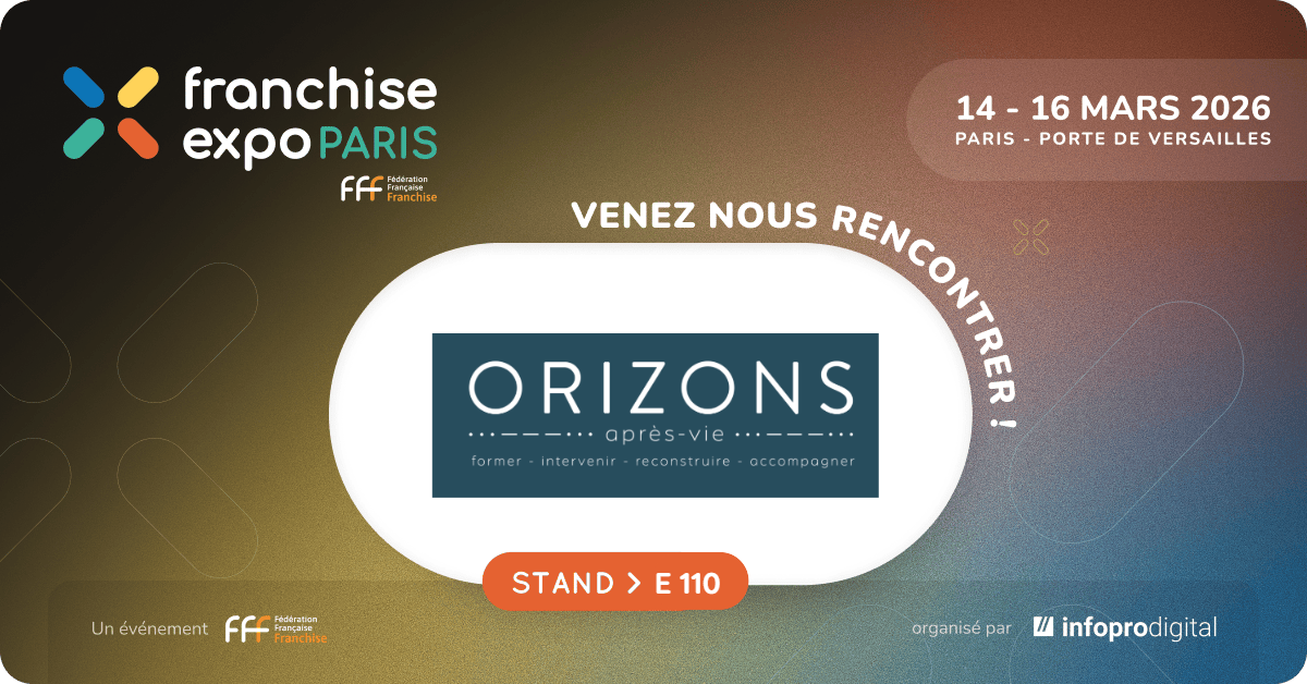 Stand Orizons Après-Vie E110 au Franchise Expo Paris 2026